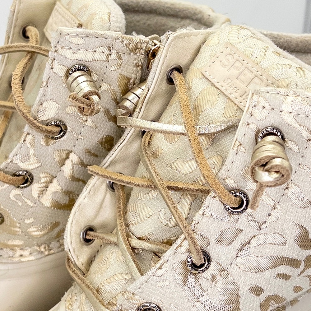 Sperry Saltwater Duck Boots Women's 8.5 Ivory Gold Metallic Leopard STS88315 - Picture 15 of 15